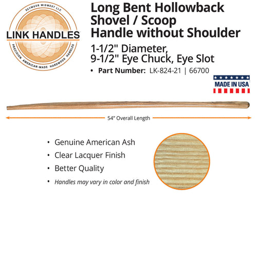 Seymour Link Handle 54 bent hollowback Shovel/scoop Handle, without shoulder, 1-1/2 diameter, 9-1/2 chuck