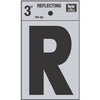 Address Letters, R, Reflective Black/Silver Vinyl, Adhesive, 3-In.