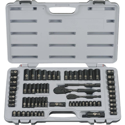 Stanley Standard/Metric 1/4 In. Drive & 3/8 In. Drive Black Chrome Combination Ratchet & Socket Set (69-Piece)