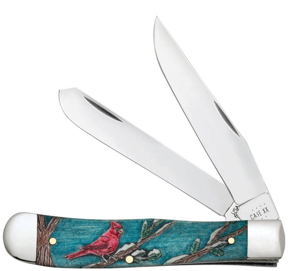 Case Embellished Smooth Natural Bone with Color Wash and Black Definition Trapper Cardinal (in Velvet Box) (Natural Bone with Color Wash - Cardinal)