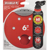 Diablo 6 In. 60-Grit 6-Hole Pattern Vented Sanding Disc with Hook and Lock Backing (10-Pack)