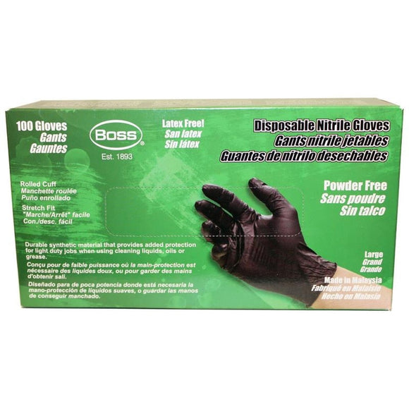 Boss Disposable 4 Mil No Powder Nitrile Glove (Black LARGE/100 COUNT)